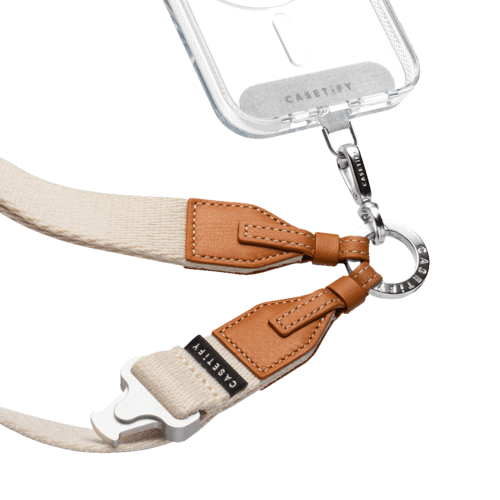 - - 2-in-1 Utility Lanyard with Leather Earbuds - Ecru/tan - AirPods Pro