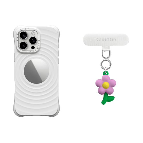 - - 3-in-1 Essentials Garden Set - Ripple Mirror Case - White - iPhone 16 Pro Max& Charm Keychain - Radish & Strap Card