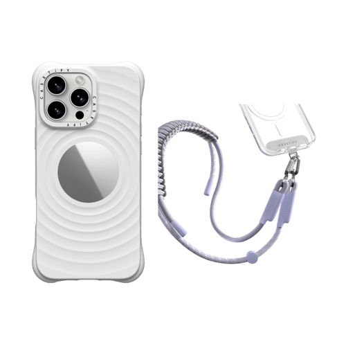 - - 2-in-1 Essentials Garden Set 5 - Ripple Mirror Case - White - iPhone 16 Pro Max& Rope Cross-body Strap - Periwinkle (Braided)