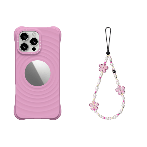 - - 2-in-1 Essentials Garden Set 4 - Ripple Mirror Case - Radish - iPhone 16 Pro Max& Flower Phone Charm - Cherry Blossom