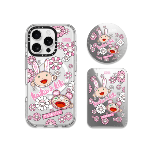 - - KAIKAI AND KIKI PINK LIMITED SET - iPhone 16 Pro Max MagSafe Clear Case + Mirror Cardholder Stand + Mirror Grip Stand