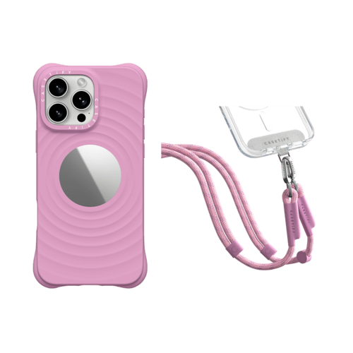 - - 2-in-1 Essentials Garden Set 5 - Ripple Mirror Case - Radish - iPhone 16 Pro Max& Rope Cross-body Strap - Radish (Double End)