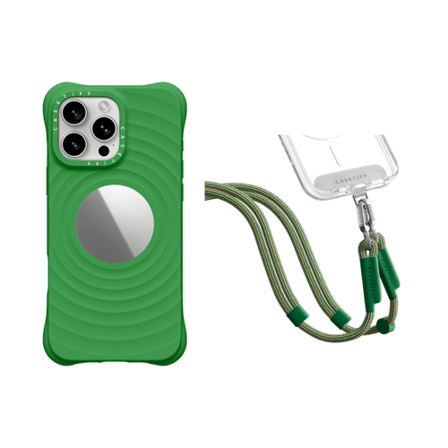 - - 2-in-1 Essentials Garden Set 5 - Ripple Mirror Case - Vine - iPhone 16 Pro Max& Rope Cross-body Strap - Vine (Double End)