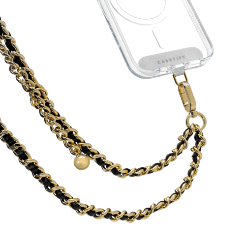 - - BioVeg Chain Cross-body Strap - Black in Champagne Gold