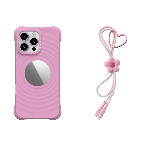 - - 2-in-1 Essentials Garden Set 8 - Ripple Mirror Case - Radish - iPhone 16 Pro Max& Flower Charging Cable - Radish