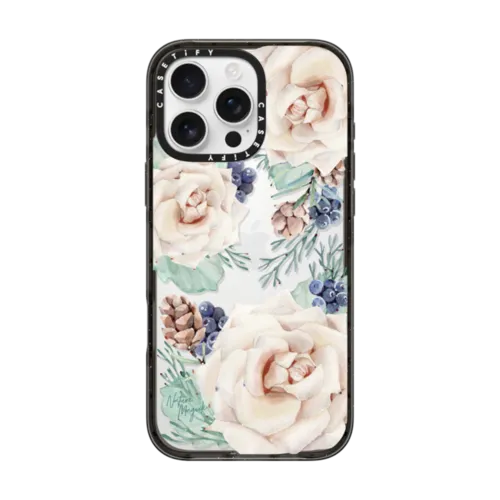iPhone 16 Pro Max - Winter Floral Woods Cream Roses, Pinecones and Berries by Nature Magick