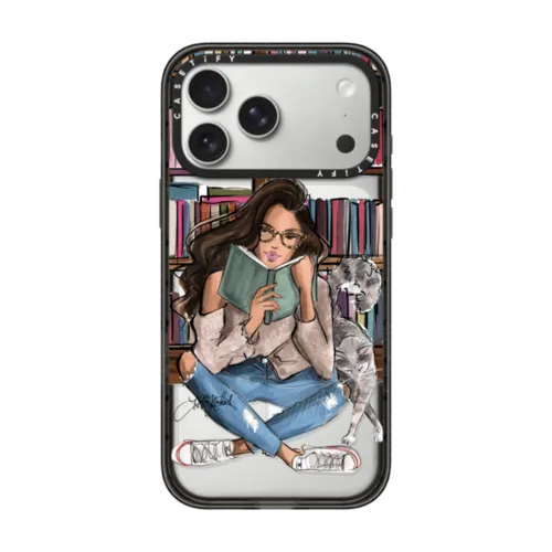 iPhone 17 Pro Max - Library Book Medium Skin Tone Brunette Girl with Cat (Fashion Illustration Holly Nichols)