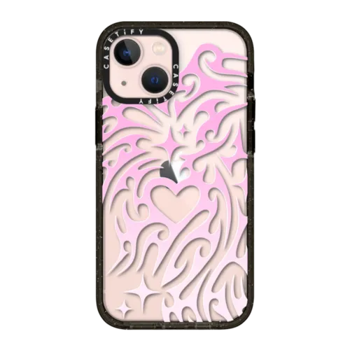 iPhone 13 Mini - Transparent Cyber Sigil Neotribal Spiky Tribal Tattoo Heart Sparkle Star Pink White Gradient