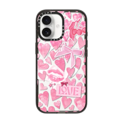 iPhone 17 - Transparent Pink Hearts Ribbon Stickers Love Cherry Kiss Stars Coquette Collage