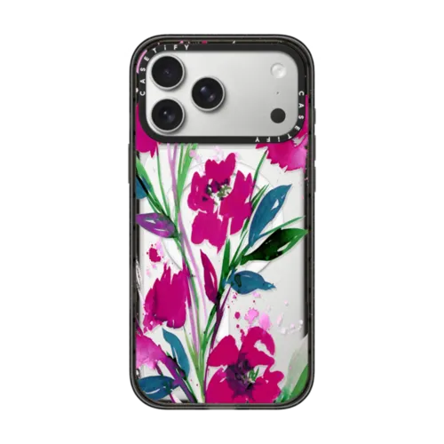 iPhone 17 Pro Max - POCKETFUL OF POSIES Magenta Pink Teal Green, Floral Watercolor Painting Flowers Colorful Art Girly Pretty Spring Summer Garden Whimsical Fuchsia Bold Transparent Chic Lovely Design