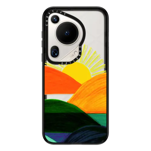 Pura 70 Ultra - SIMPLE SUNSET 1, MINIMALIST COLORFUL LANDSCAPE MOUNTAINS SUN NATURE ILLUSTRATION By Ebi Emporium