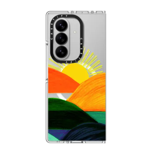 Galaxy Z Fold7 - SIMPLE SUNSET 1, MINIMALIST COLORFUL LANDSCAPE MOUNTAINS SUN NATURE ILLUSTRATION By Ebi Emporium