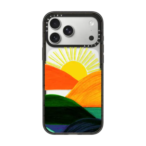 iPhone 17 Pro Max - SIMPLE SUNSET 1, MINIMALIST COLORFUL LANDSCAPE MOUNTAINS SUN NATURE ILLUSTRATION By Ebi Emporium