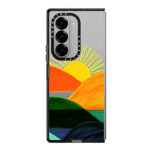 Galaxy Z Fold6 - SIMPLE SUNSET 1, MINIMALIST COLORFUL LANDSCAPE MOUNTAINS SUN NATURE ILLUSTRATION By Ebi Emporium