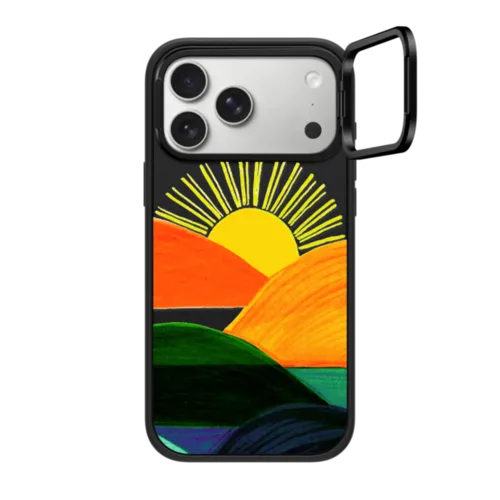 iPhone 17 Pro Max - SIMPLE SUNSET 1, MINIMALIST COLORFUL LANDSCAPE MOUNTAINS SUN NATURE ILLUSTRATION By Ebi Emporium
