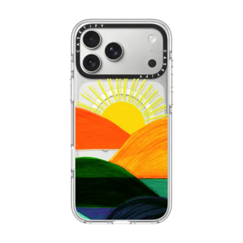 iPhone 17 Pro Max - SIMPLE SUNSET 1, MINIMALIST COLORFUL LANDSCAPE MOUNTAINS SUN NATURE ILLUSTRATION By Ebi Emporium