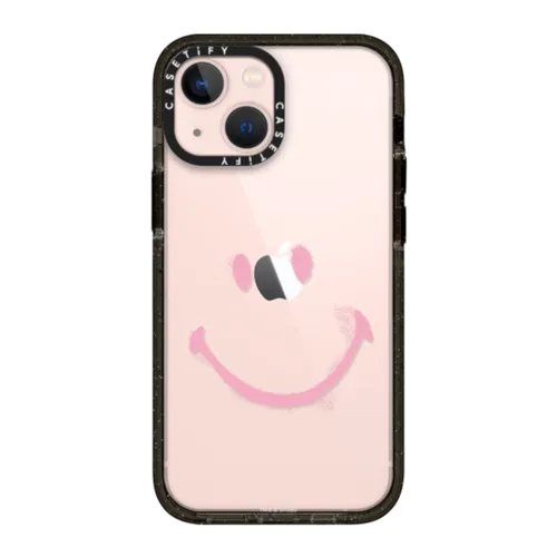 iPhone 13 Mini - Smiley Graffiti Custom Phone Case - Pink Smile