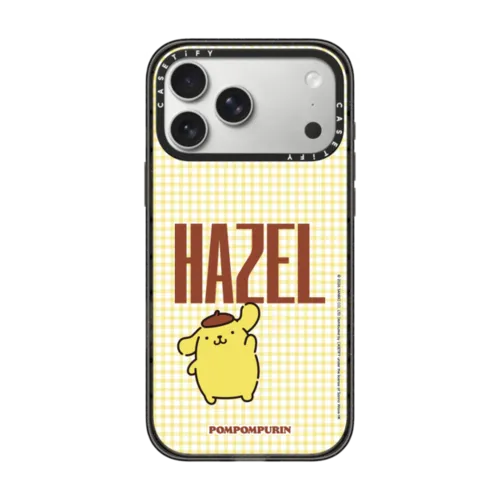 iPhone 17 Pro Max - Sanrio Puppy Pals - Pompompurin with you Custom Case - Checkered - Greeting