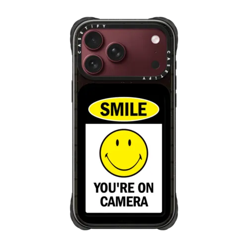 iPhone 18 Pro Max - SMILE! Caution You're On Camera Phone Case - White Print Edition