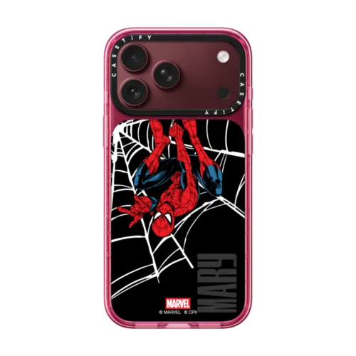 iPhone 18 Pro Max - Spider-Man Name Custom Case (Black Font) - Pose 1